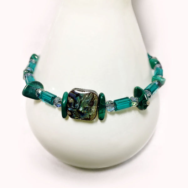 Abalone malachite and crystal bracelet