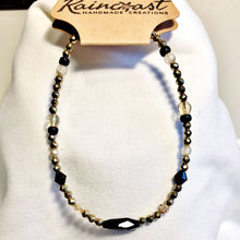 Black Bi-Cone Crystal and Metal Faceted Bead Bracelet