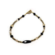 Black Bi-Cone Crystal and Metal Faceted Bead Bracelet