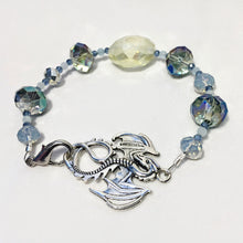 Blue green swarovski crystal handmade bracelet dragon clasp