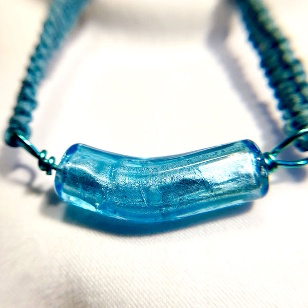 Two-Part Blue Macrame Bracelet with Blue Glass Accent Bead