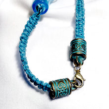 Two-Part Blue Macrame Bracelet with Blue Glass Accent Bead