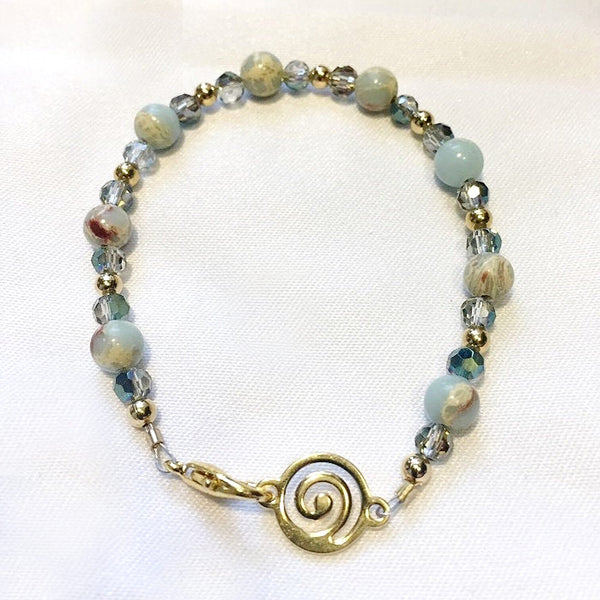 Blue Ocean Jasper & Crystal Bracelet + Bonus Earrings