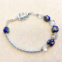 Blue quartz beaded bracelet with leaf clasp