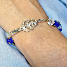 Blue quartz beaded bracelet with leaf clasp