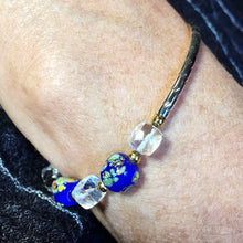 Blue quartz beaded bracelet with leaf clasp