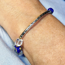 Blue quartz beaded bracelet with leaf clasp