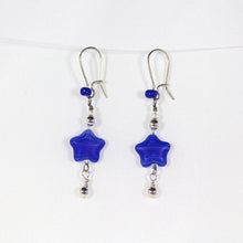 Blue star-shaped Czeck swirl beads with silver dangle bead