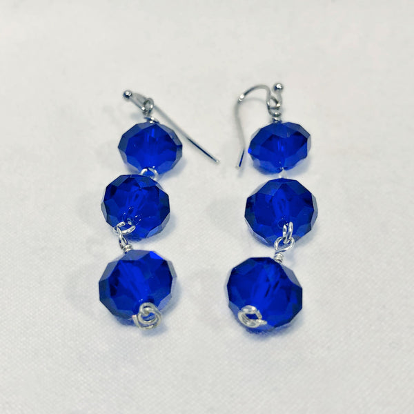 Cobalt blue Swarovski crystal triple-drop earrings