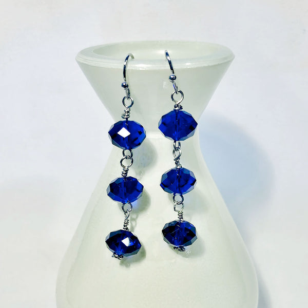 Cobalt blue Swarovski crystal triple-drop earrings