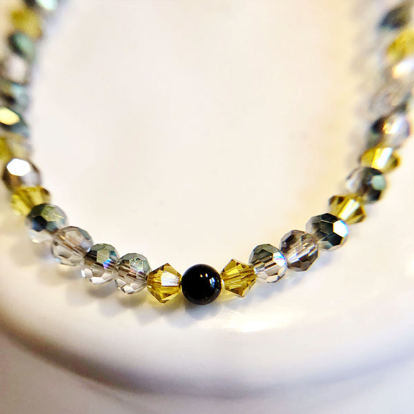 Delicate Swarovski Crystal and Black Bead Bracelet