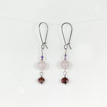 Pink mangano citrate earrings with silver trim