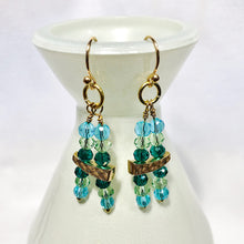 Green and blue double-strand bead earrings