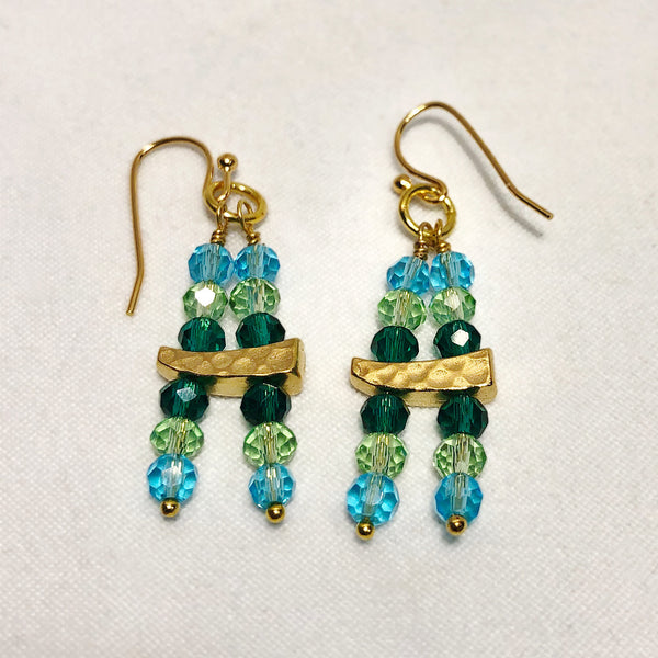 Green and blue double-strand bead earrings