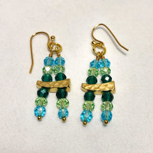 Green and blue double-strand bead earrings