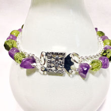 Green glass crystal amethyst chain bracelet