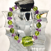 Green glass crystal amethyst chain bracelet