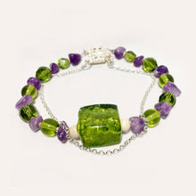 Green glass crystal amethyst chain bracelet