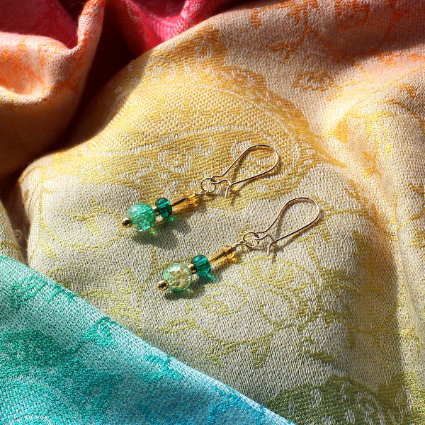 Green and gold crackle glass earrings