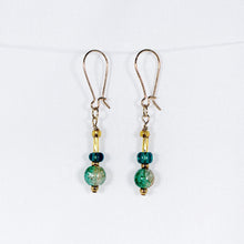 Green and gold crackle glass earrings