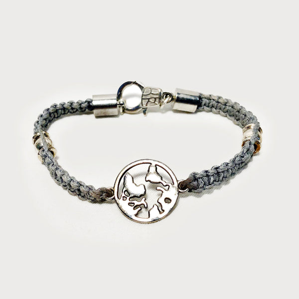 Soft Grey Macrame Bracelet with Globe Accent Charm