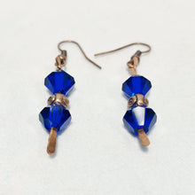 Hammered copper earrings with cobalt blue glass beads