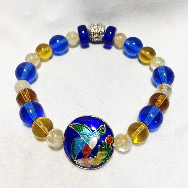 Blue hummingbird cloisonne bead bracelet