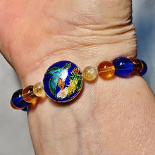 Blue hummingbird cloisonne bead bracelet