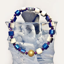 Iridescent Blue and White Stretch Bracelet with Purple Accents