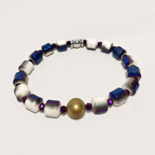 Iridescent Blue and White Stretch Bracelet with Purple Accents