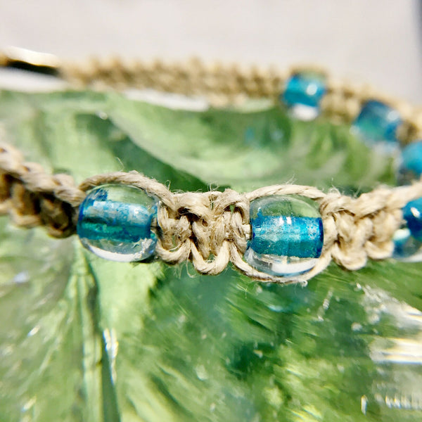 Macrame Bracelet with Vintage Blue Glass Beads