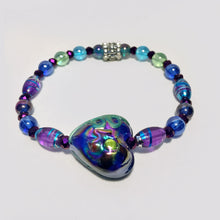 Stretch Purple Bead Bracelet with Puffy Glass Heart