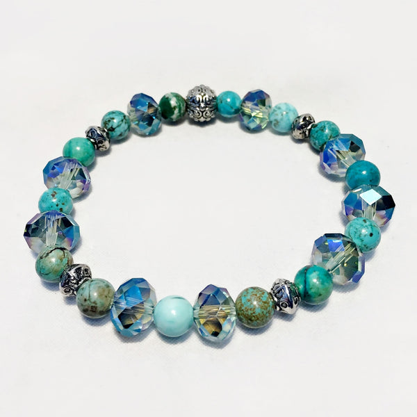 Stretchy Swarovski Crystal and Blue Stone Bracelet