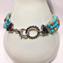 Turquoise glass wood bracelet with silver dragonfly heart bead