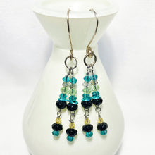 Turquoise green black glass crystal chandelier earrings