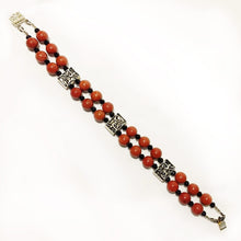 Two-strand red jasper bracelet with calla lily metal beads